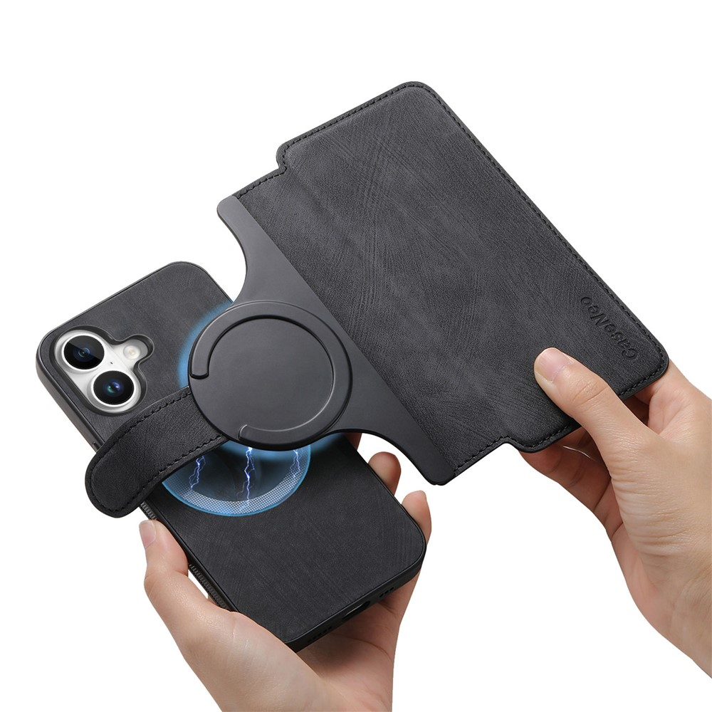 iPhone 16 MagSafe Leder Case Schutzhülle   Abnehmbare Tasche inkl. Kartenfächer - Schwarz
