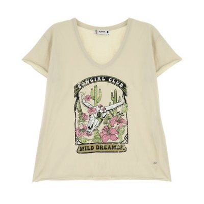Tee-shirt à manches courtes femme Col V Print PLEASE
