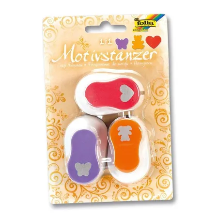 Folia Motivstanzer 3 Stück, Herz, Bär und Schmetterling