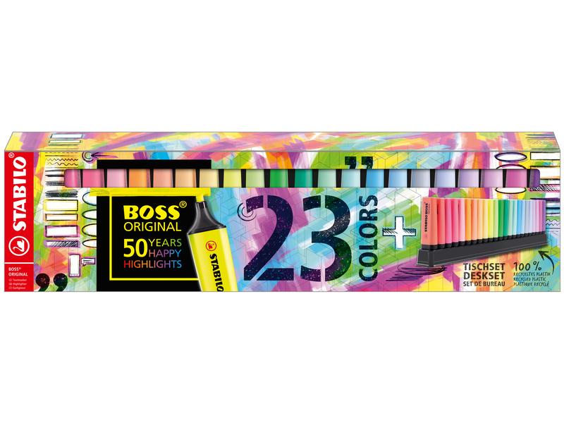 STABILO Textmarker BOSS Original 23 Stück Textmarker mit praktischem Halter für Ihren Schreibtisch