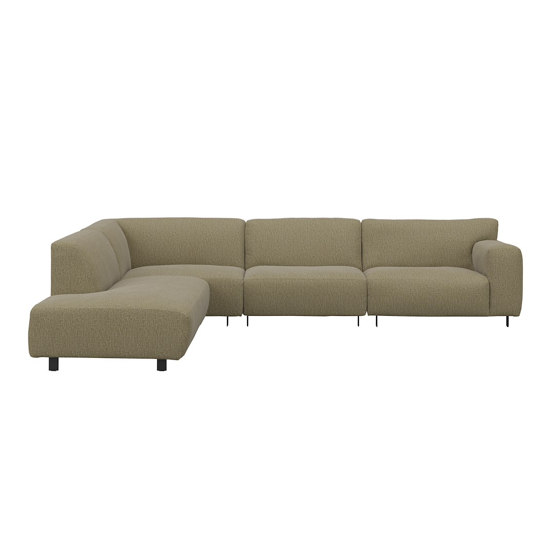 Vesta hjørnesofa 3-seter med åpen ende venstre, Big hjørnemodul, Tekstil Marsel Light green, standardsøm, sort metallben 10 cm, Comfort CM