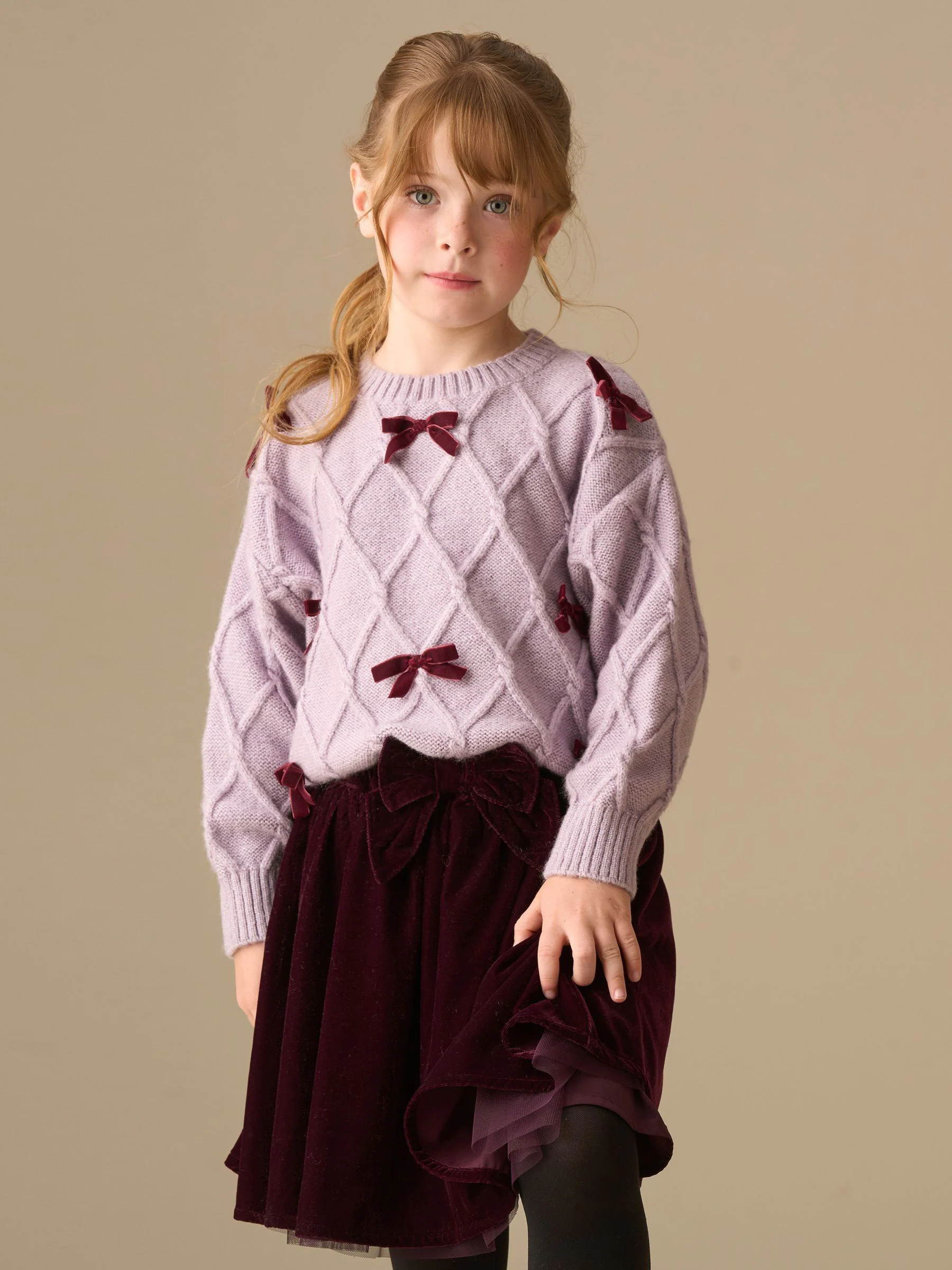 Angel & Rocket Clara Textured Knit Velvet Bow Jumper