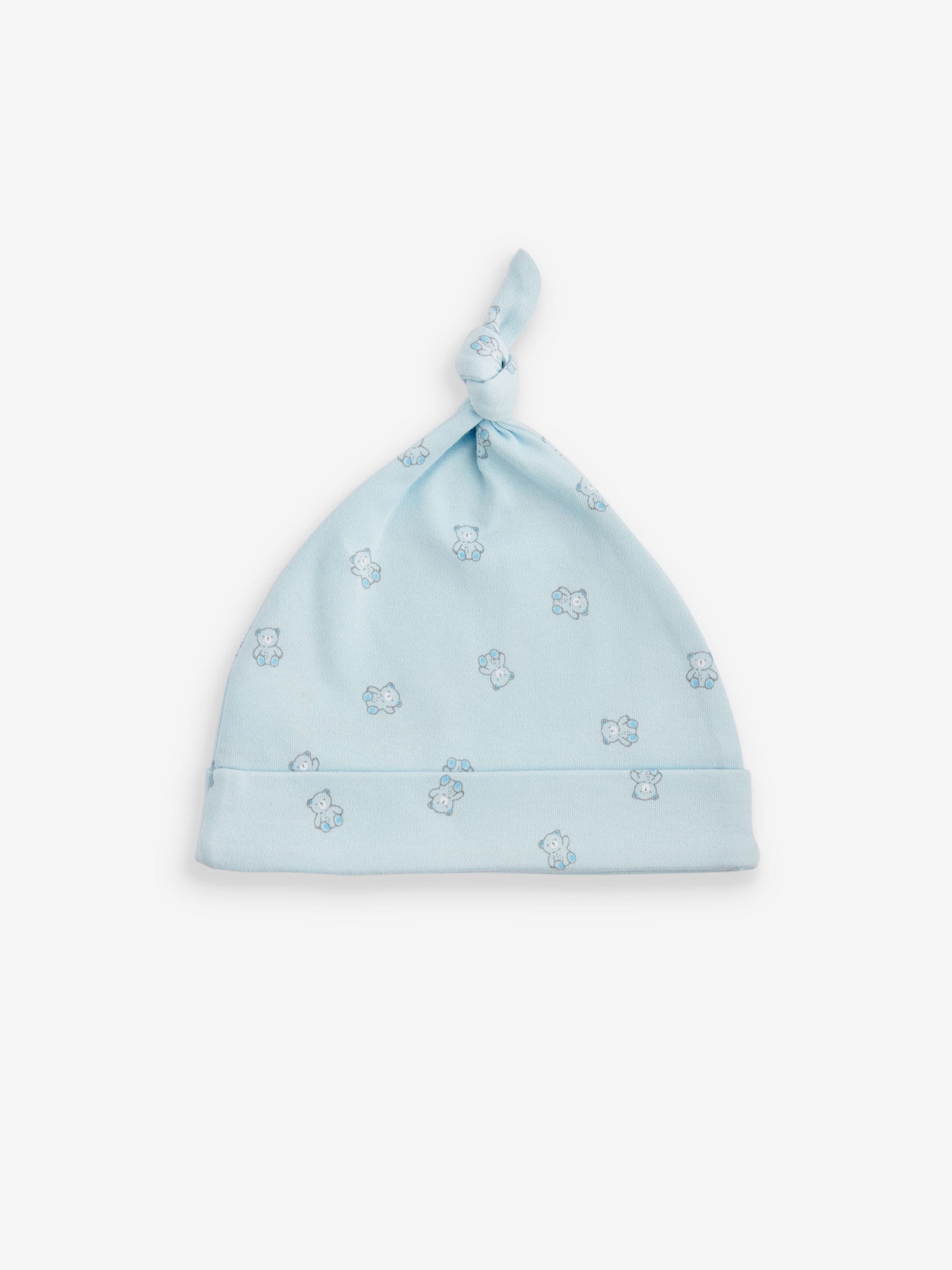 Blauw/wit met berenprint - Verpakking van 3 Baby Hoeden met Stropdas bovenkant van 100% katoen (0-12mnd)