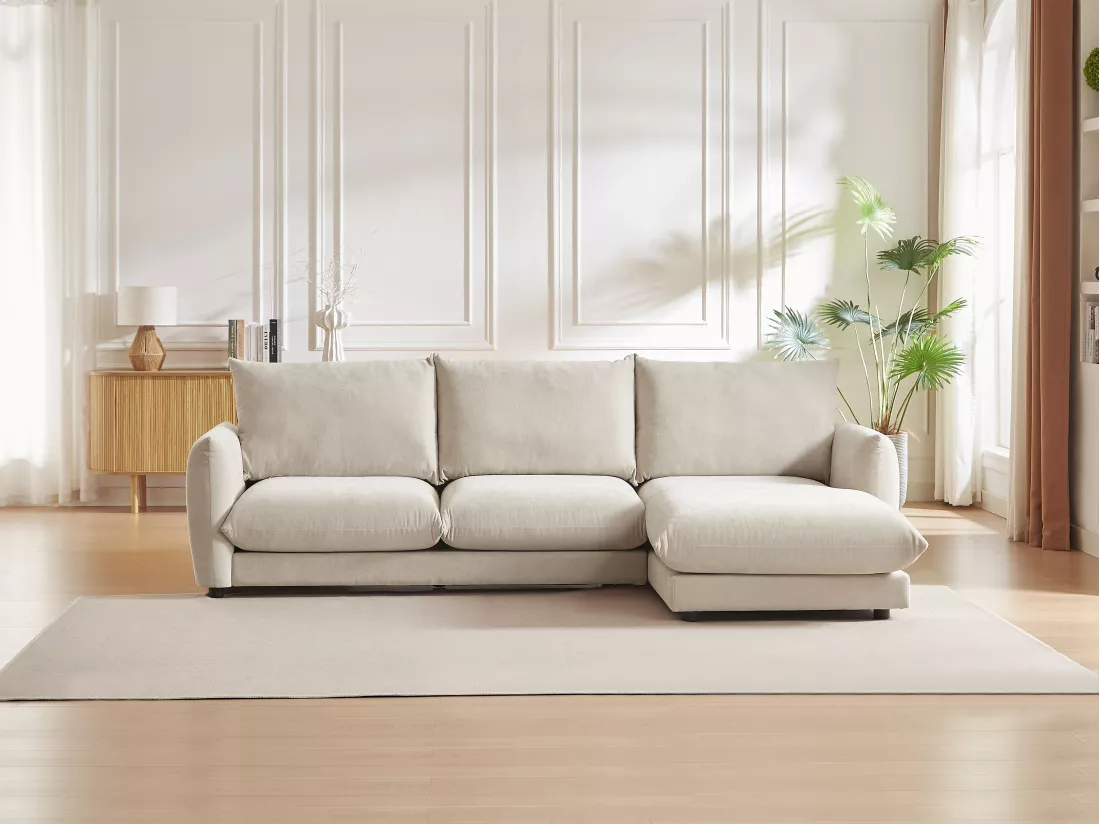 Canapé d'angle droit en tissu beige RUNILIO