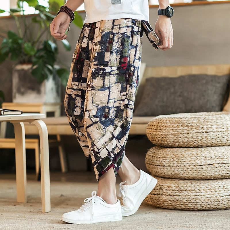 Blueforce - Cropped baggy broek met trekkoord en patroonprint