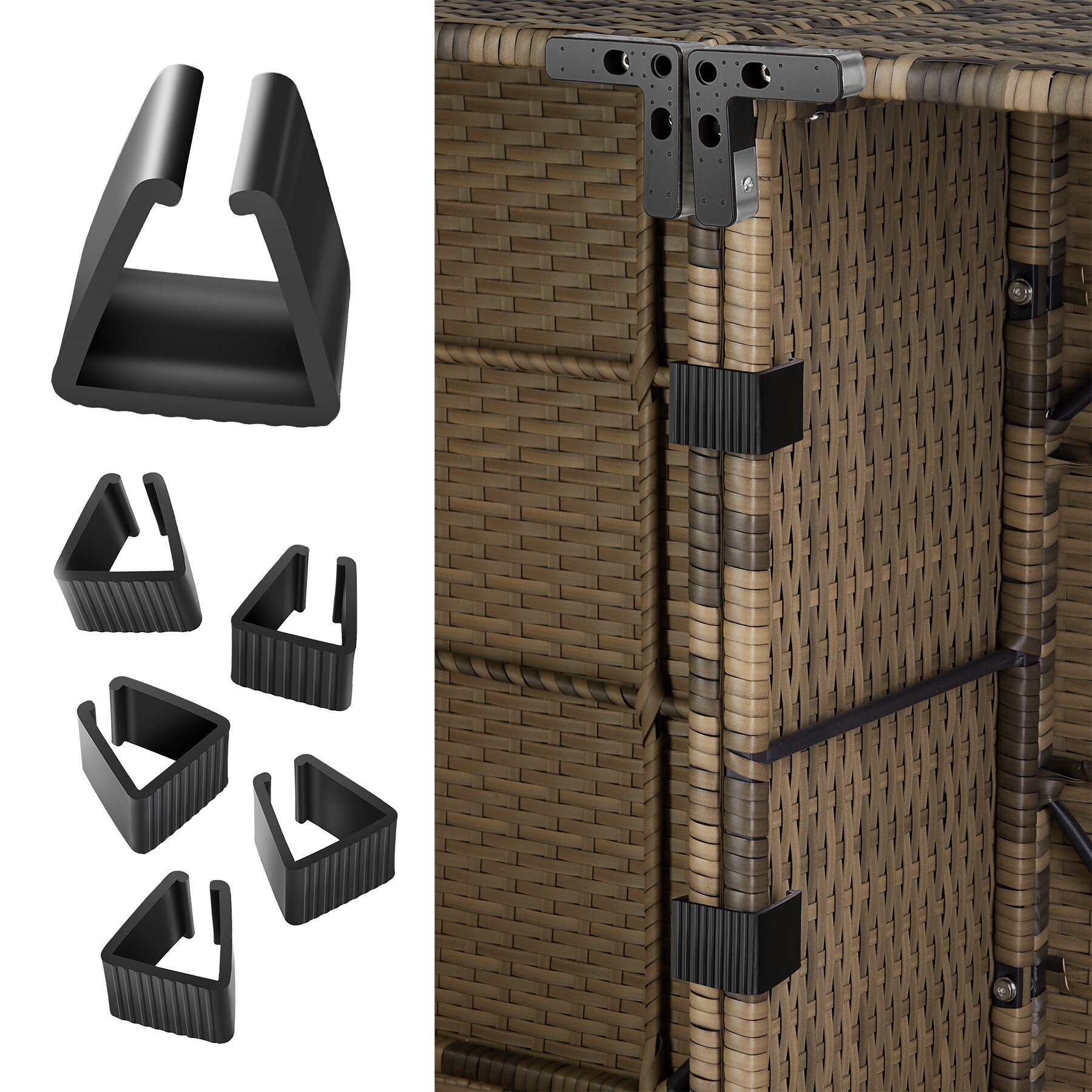 tectake® Rattan Lounge, für 3 bis 4 Personen, UV-beständig, mit Sicherheitsglasplatte