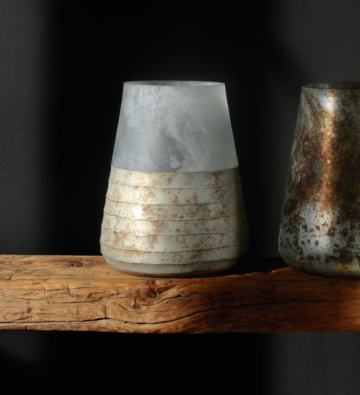 Windlicht 'Ocean', antik silber, weiß, Ø 13 cm, H 15 cm von fischer's lagerhaus