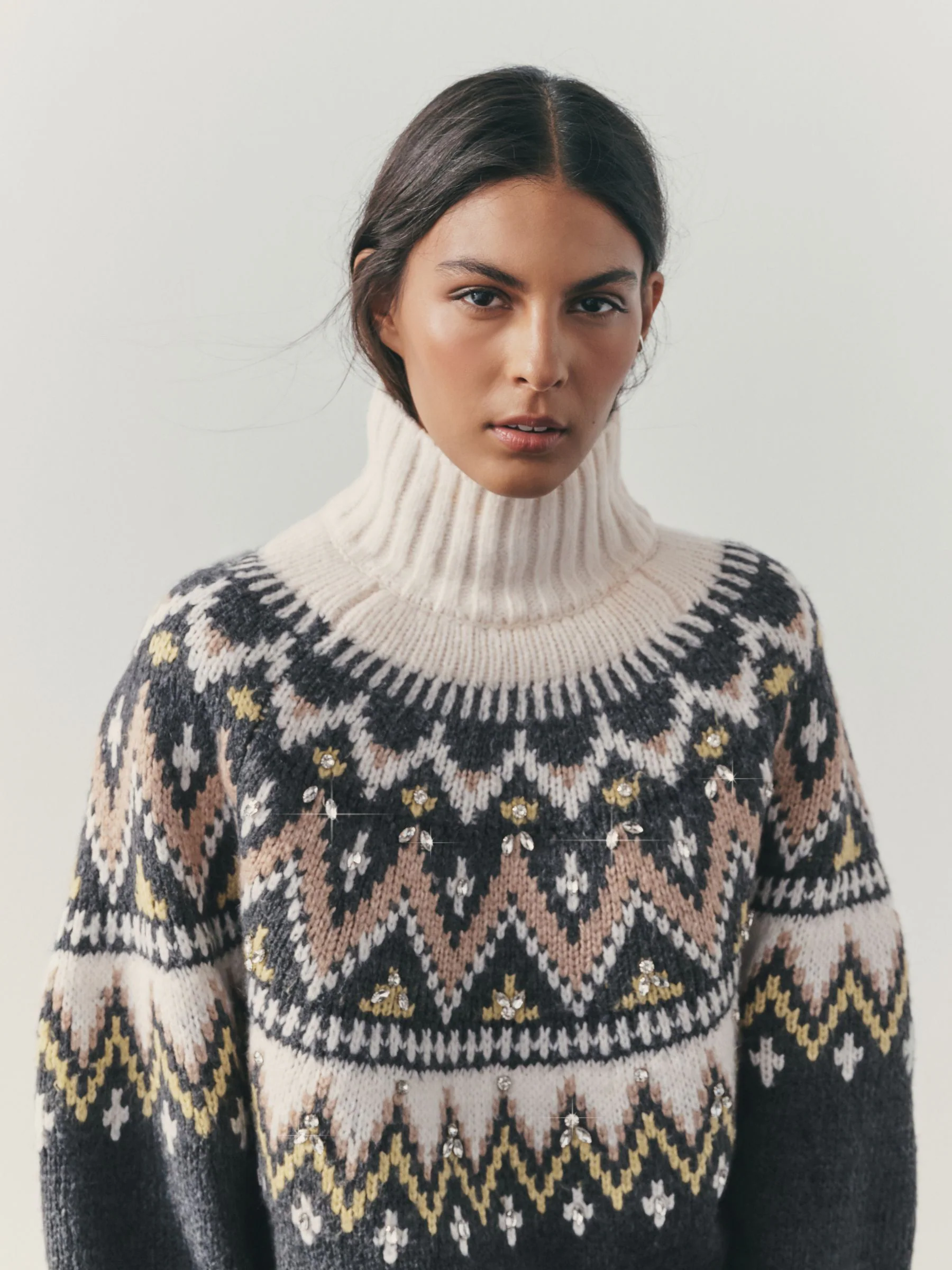 Nothing Ordinary Check Embellished Fairisle High Neck Jumper