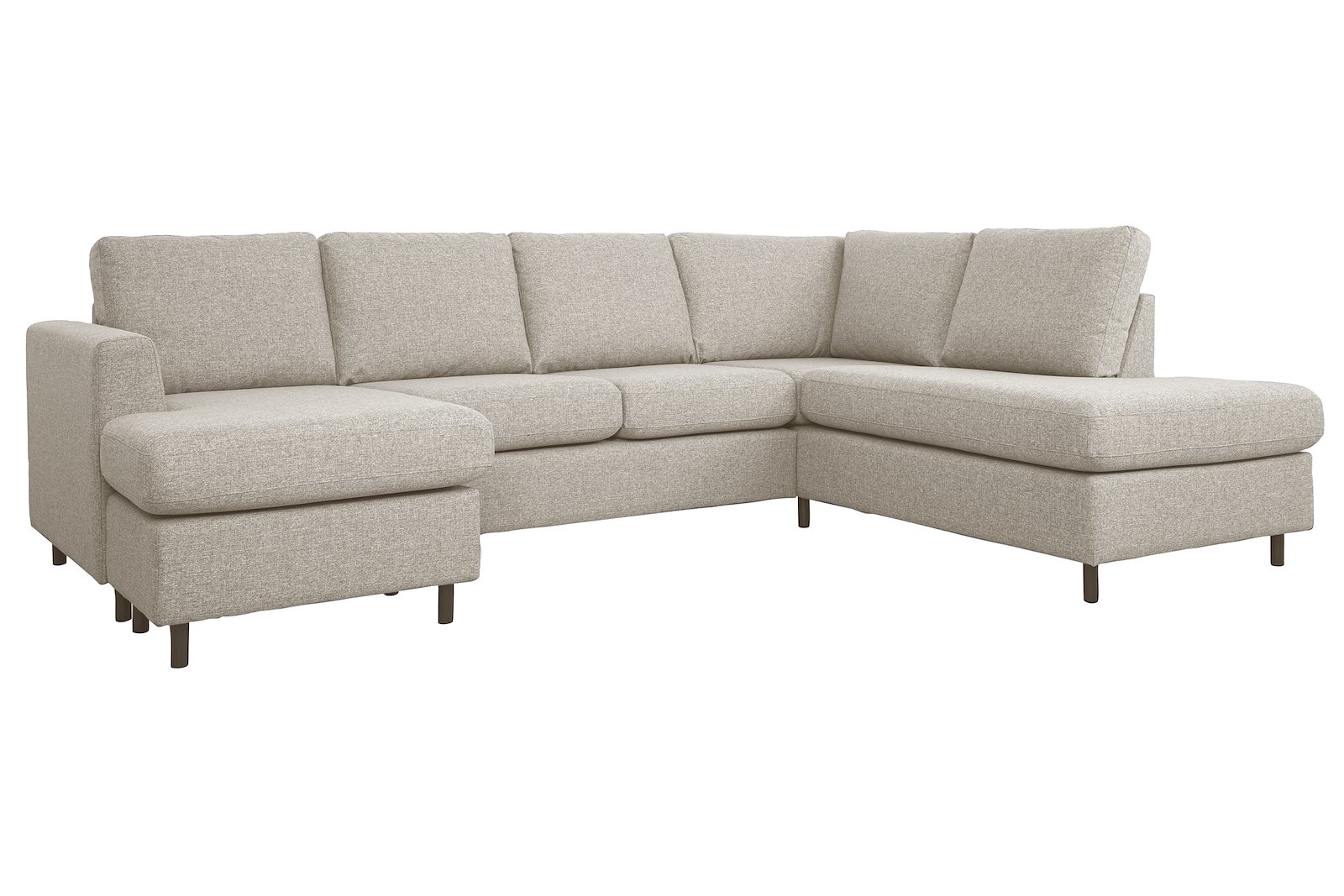 Oslo Plus U-sofa Sjeseong venstre med 2-seter og åpen ende høyre. Tekstil Hygge 11 Beige med sorte ben
