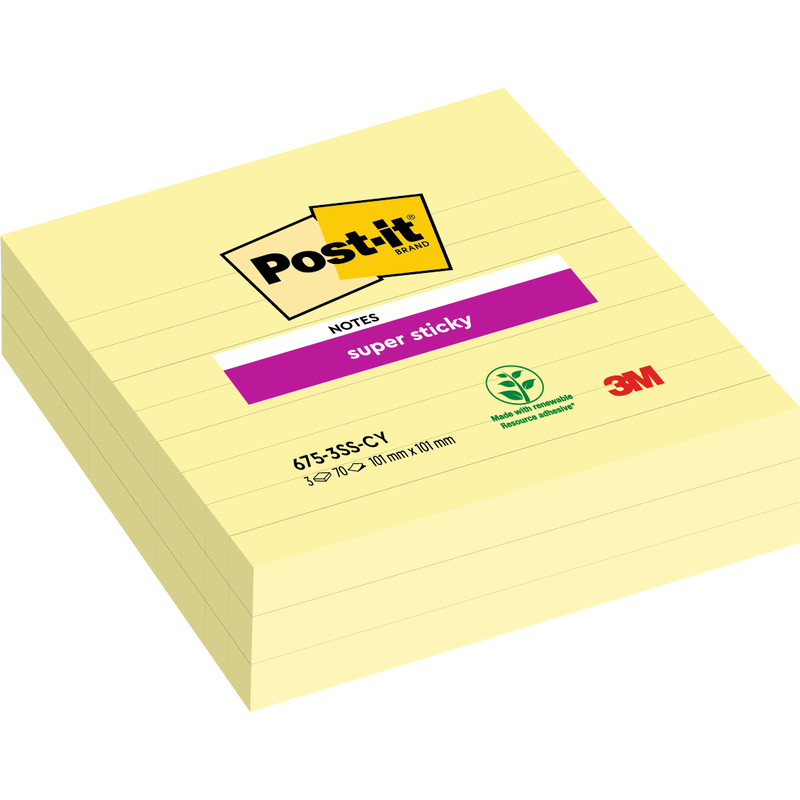 Post-it Haftnotizen Super Sticky, liniert, 101 x 101 mm, 3 x 70 Blatt