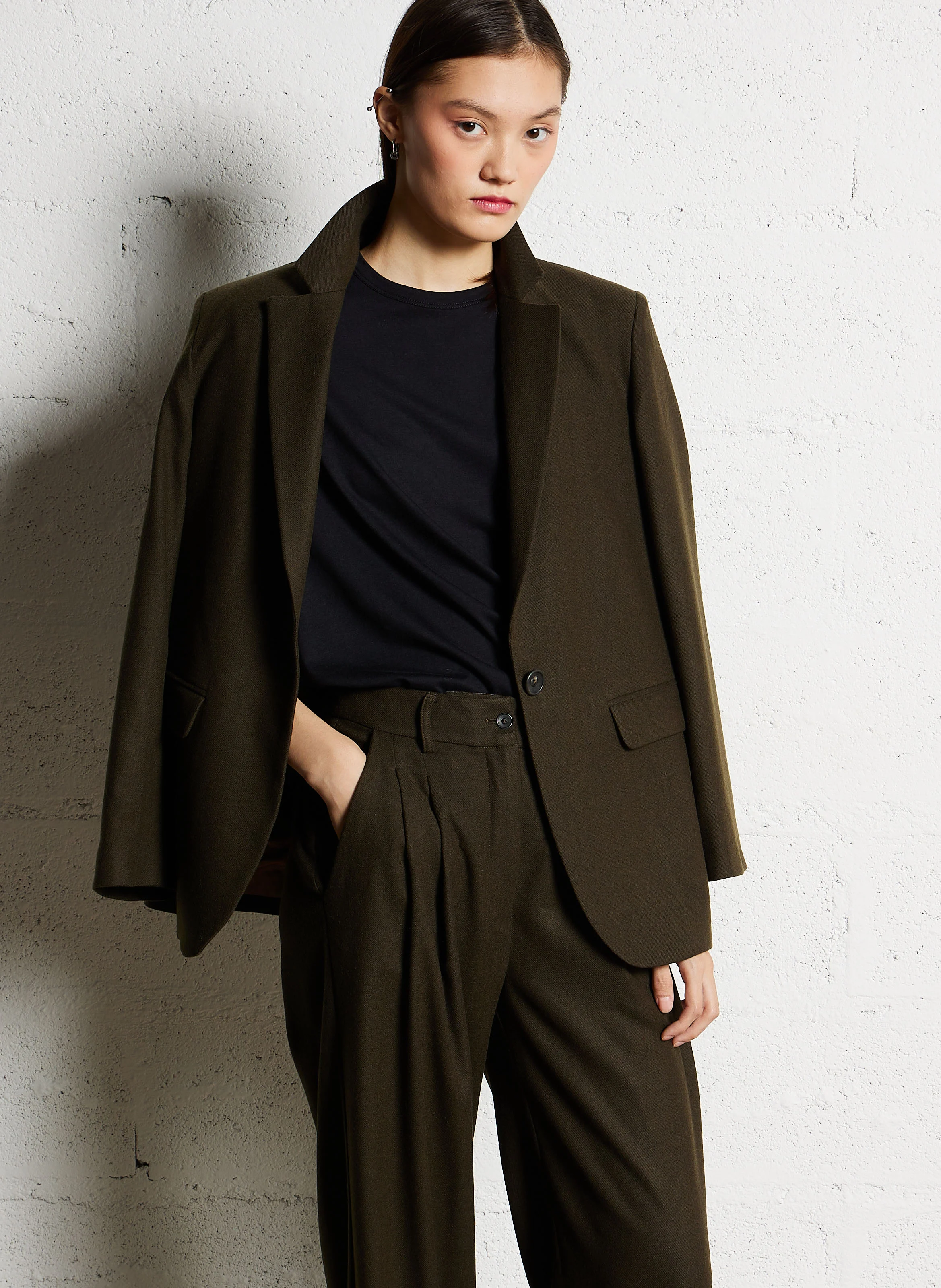 VOUZIETINO - Veste de blazer droite à col tailleur | Kaki