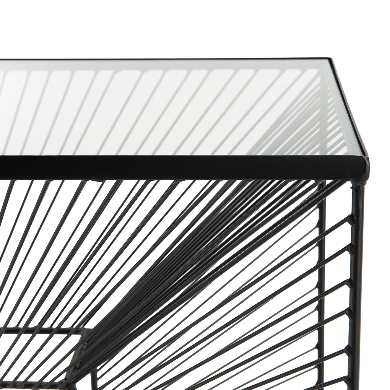 Macabane Console en métal avec plateau verre noire - 80.5x35.5x81 cm