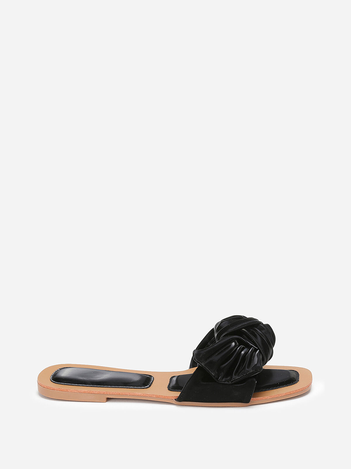 Mules à large bride matelassée et nouée- Noir