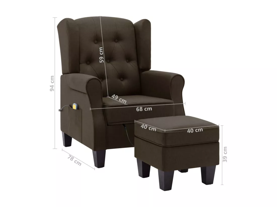 Fauteuil de massage avec repose-pied Marron Tissu