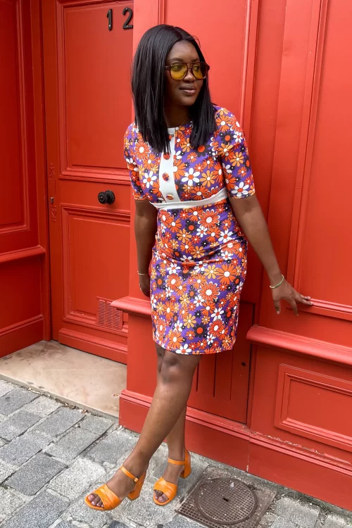 Vintage Chic for Topvintage Sarah Flower jurk in paars en oranje