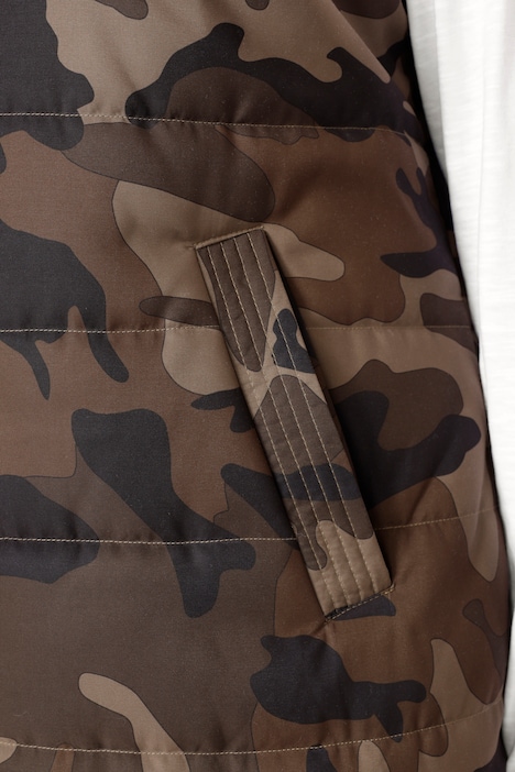 Long-Steppweste, Straight Fit, Camouflage, Kapuze, Zipper, Seitenschlitze