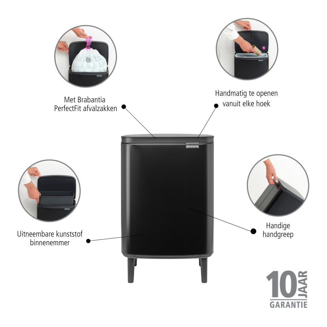 Brabantia Bo Hi Afvalemmer 12 L - Matt Black
