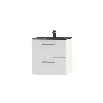 Tiger badkamermeubel Studio 60cm hoogglans wit/matzwart met ronde RVS greep