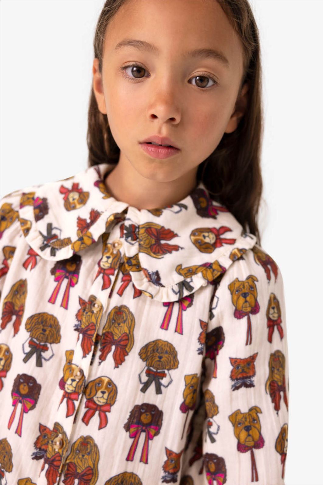 Off white blouse met hondenprint