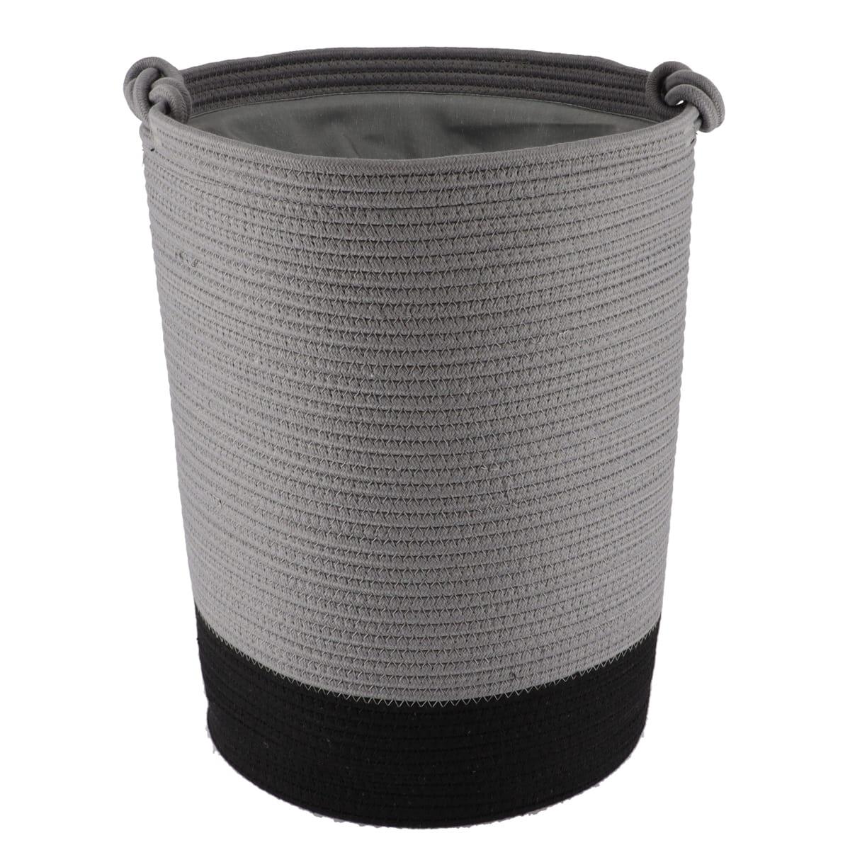 PANIERE LINGE RONDE PETIT MODELE COTON 45X33.5CM GRIS NOIR