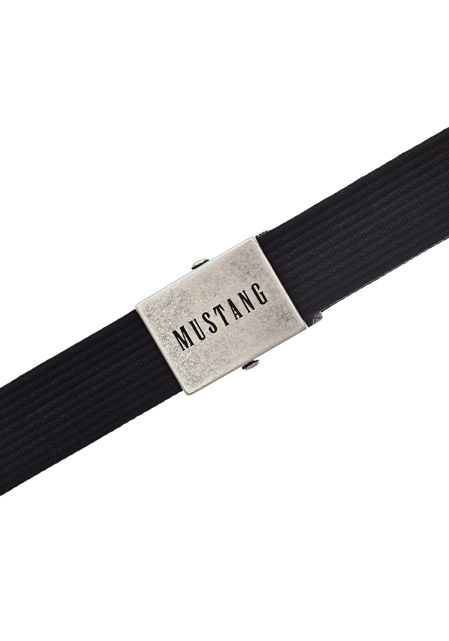 MUSTANG Stoffgürtel Gewaschenes Rillenband, Klemmverschluss aus mattem Silber, 4 cm