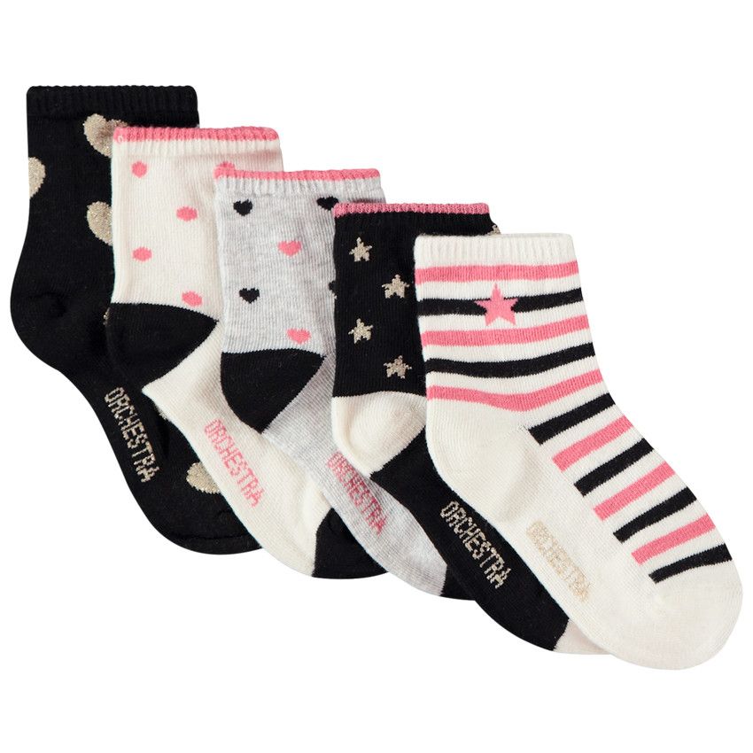 Lot de 5 paires de chaussettes fantaisie imprimées pour fille - Gris foncé