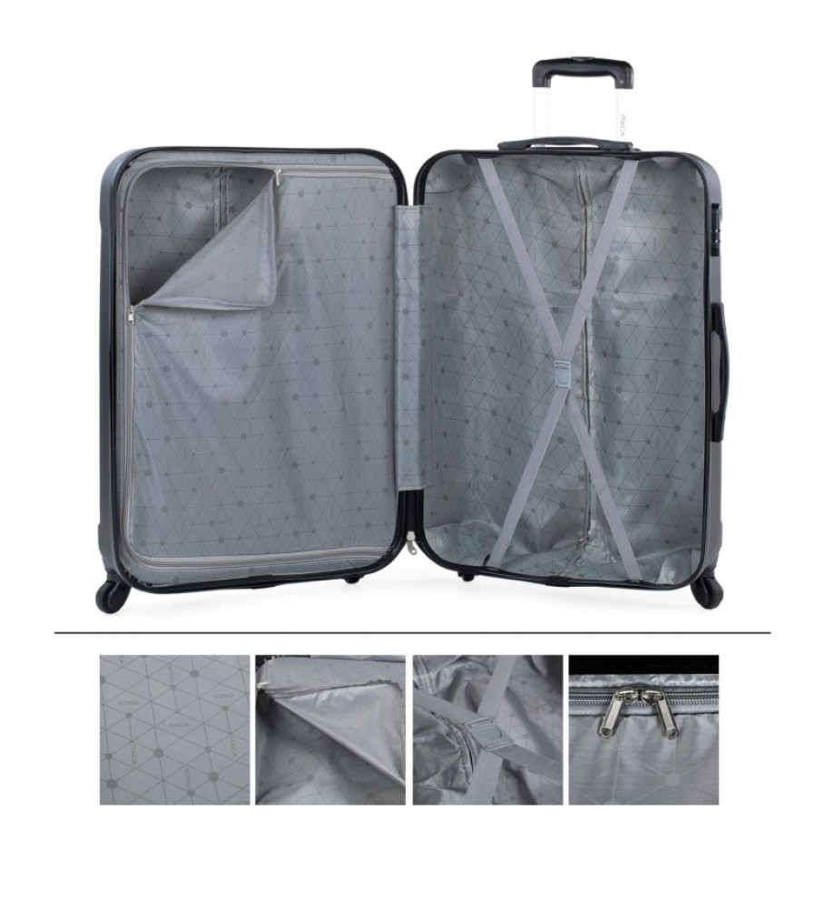 Mala de viagem rígida grande ITACA XL com 4 rodas 771170 preta - 73x48x28cm -