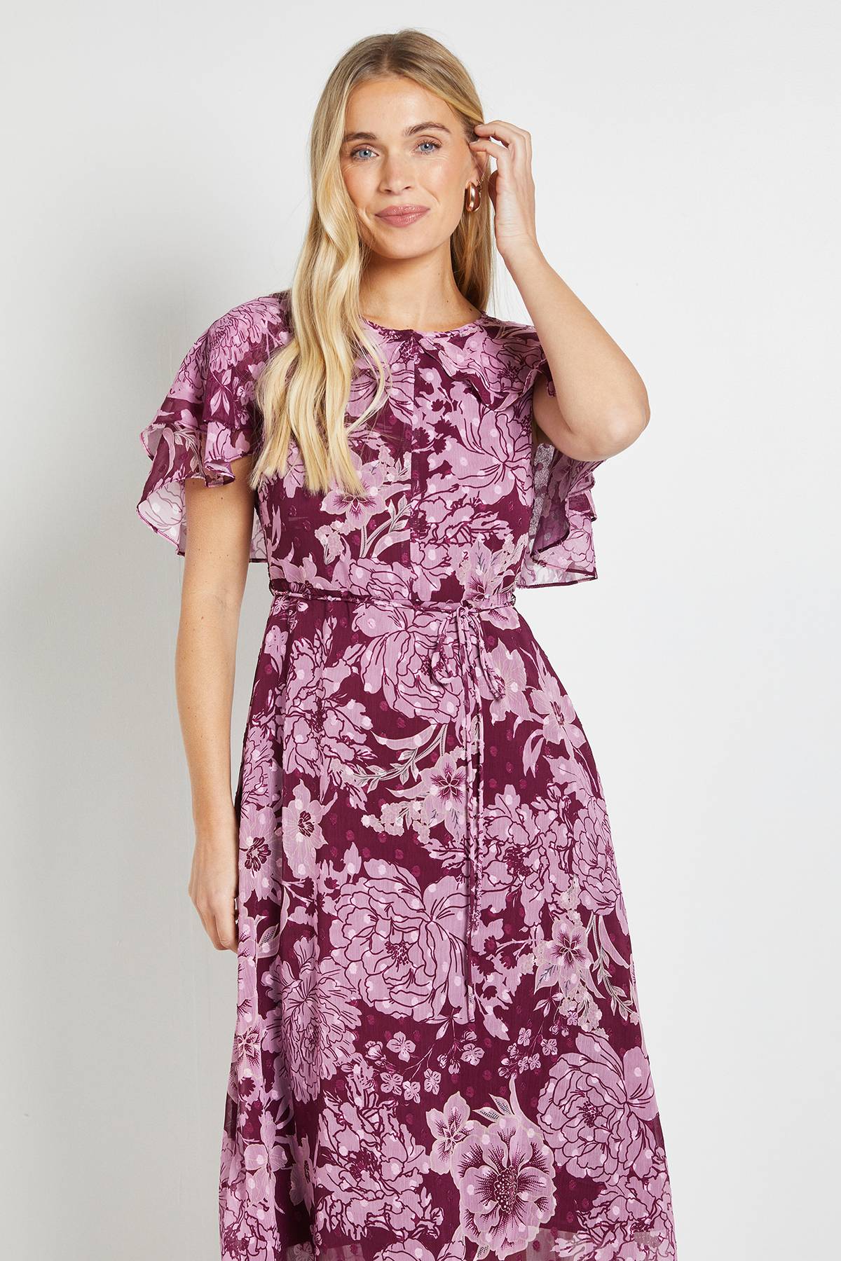 Wallis Robe Midi Cape À Imprimé Floral Dévoré Petite