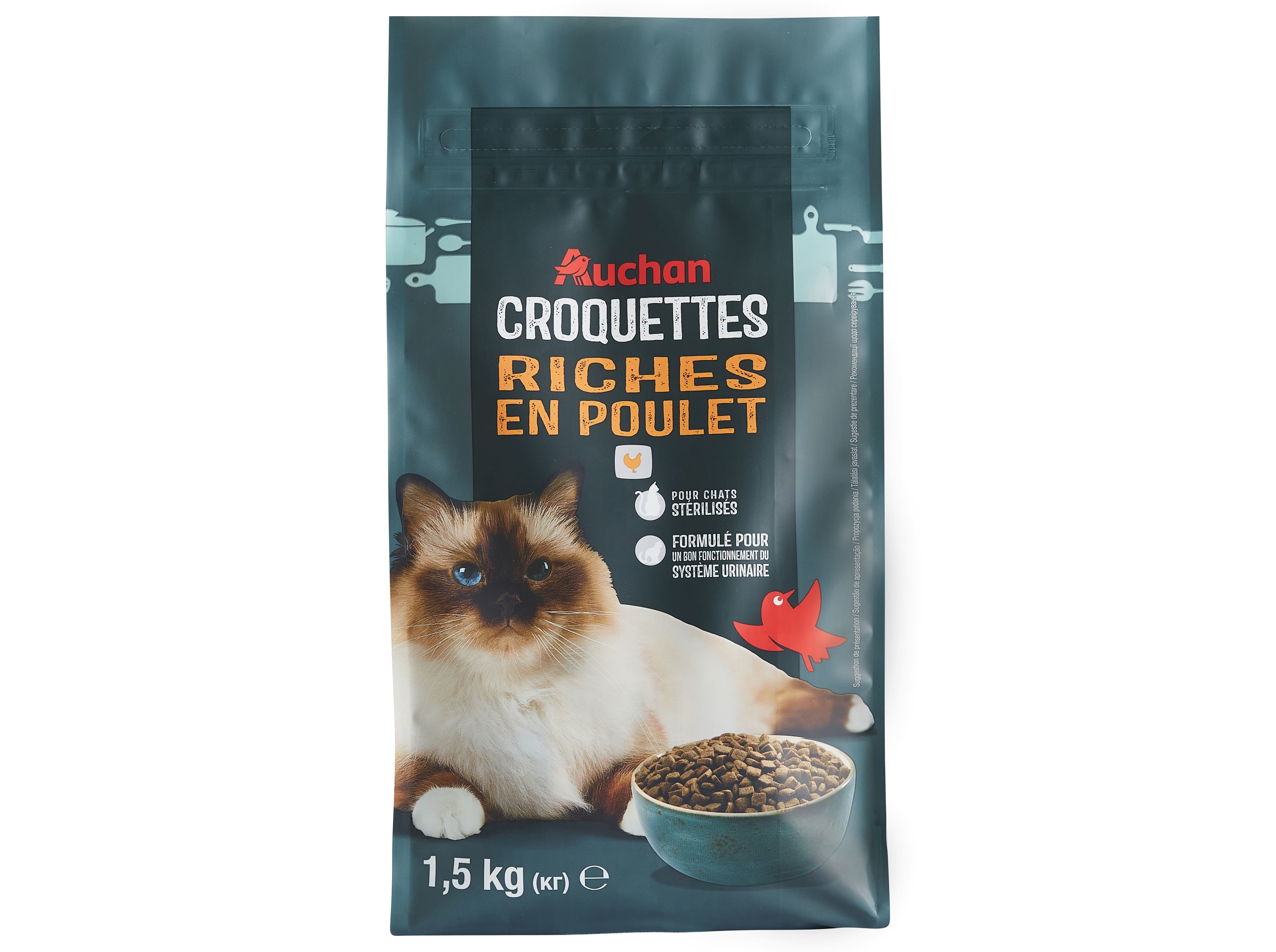 RAÇÃO PARA GATO AUCHAN ESTERILIZADO RICO EM FRANGO FRESCO 1.5KG