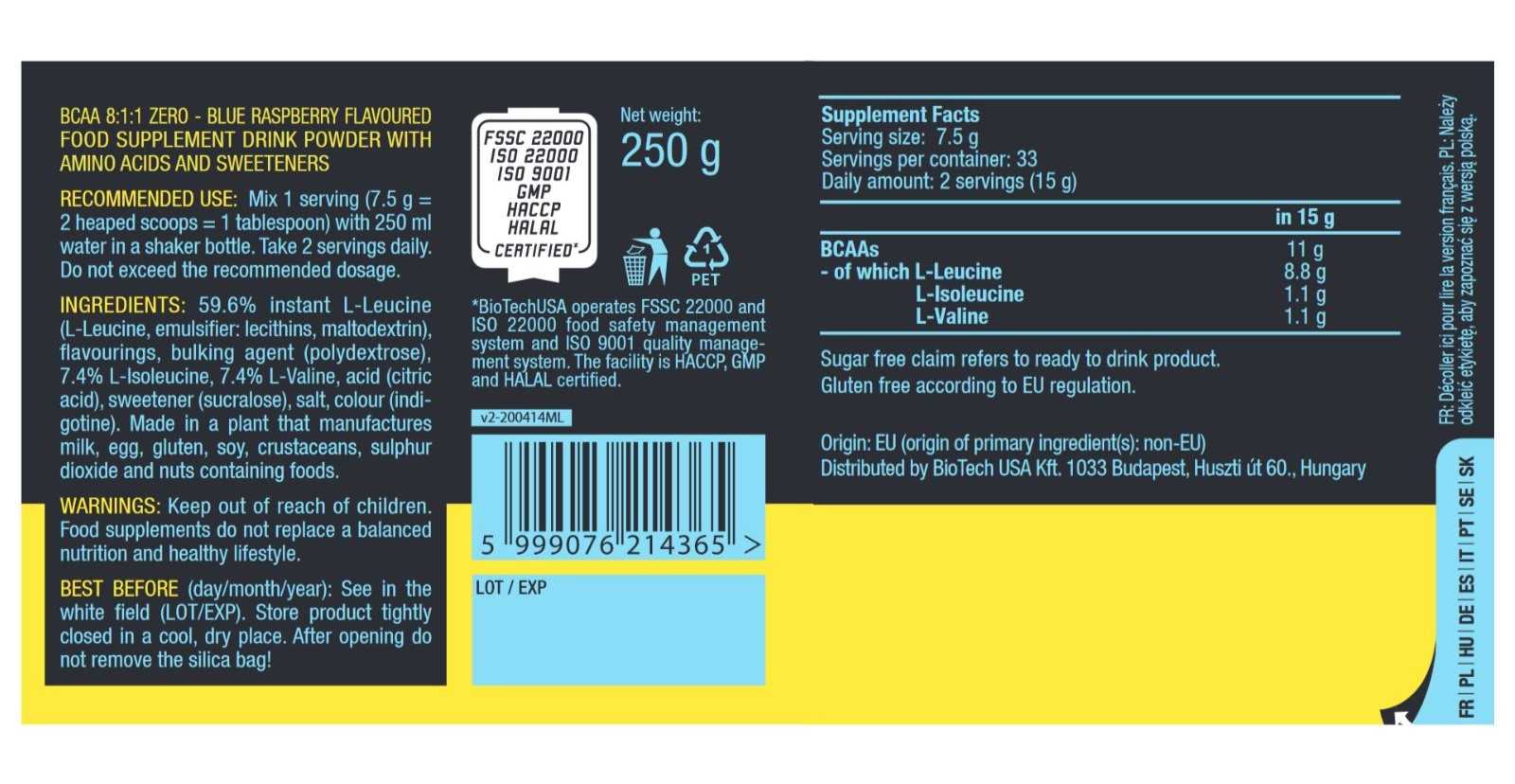 Biotech USA BCAA 8:1:1 Zero 250 g