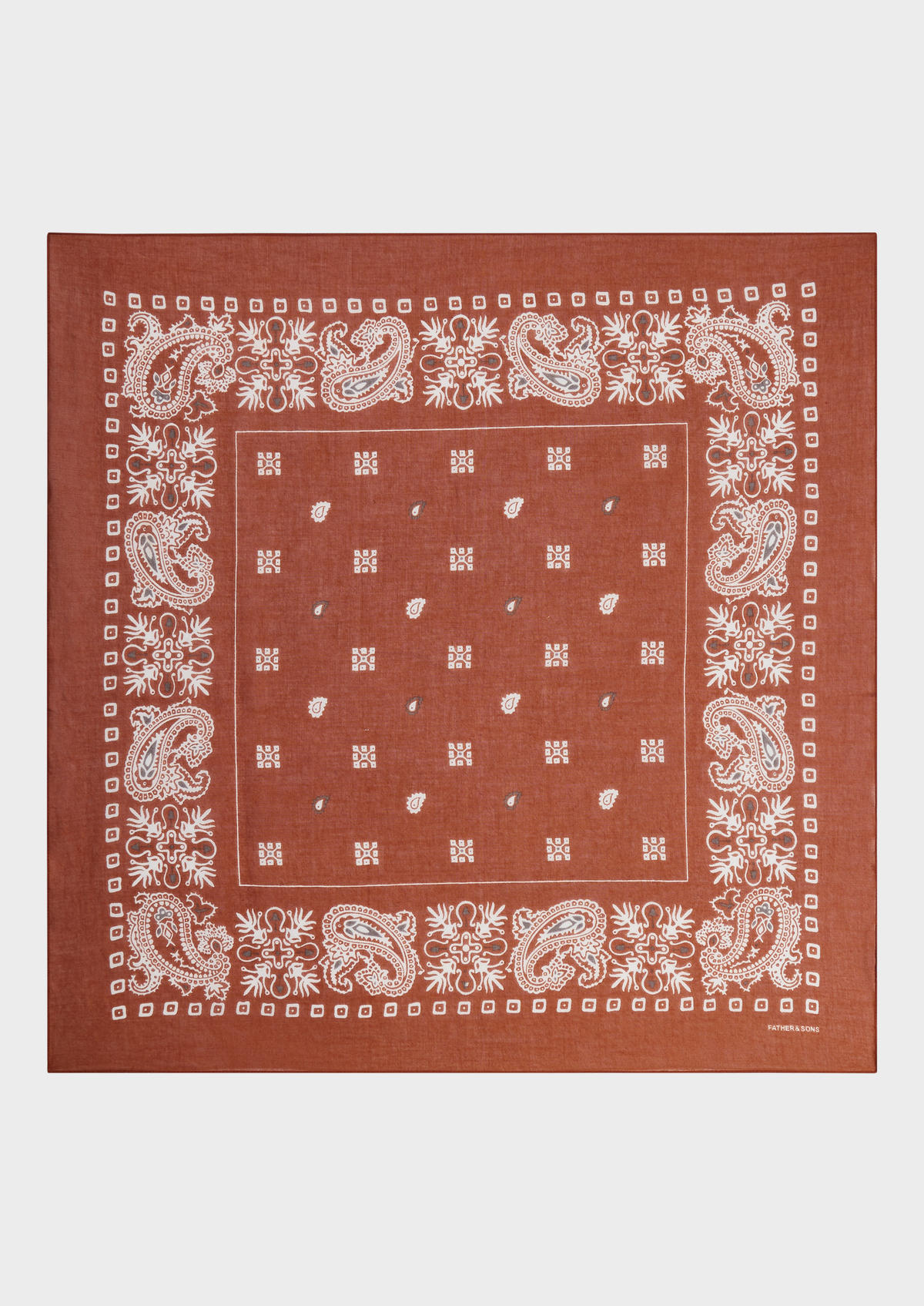 Bandana en coton brique à motif fantaisie blanc