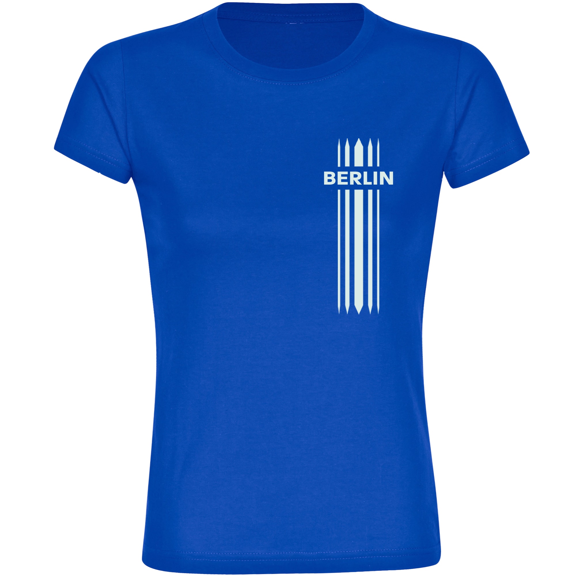 multifanshop® Damen T-Shirt - Berlin blau - Streifen - Druck weiß