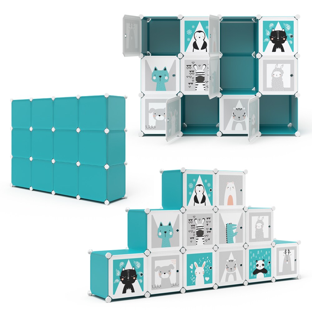 Vicco Kleiderschrank Andy Kinder blau modular 12 Fächer Kleiderstange Steckregal