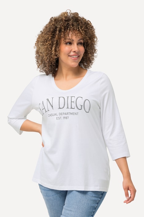 Shirt, Stadtname, V-Ausschnitt, 3/4-Arm