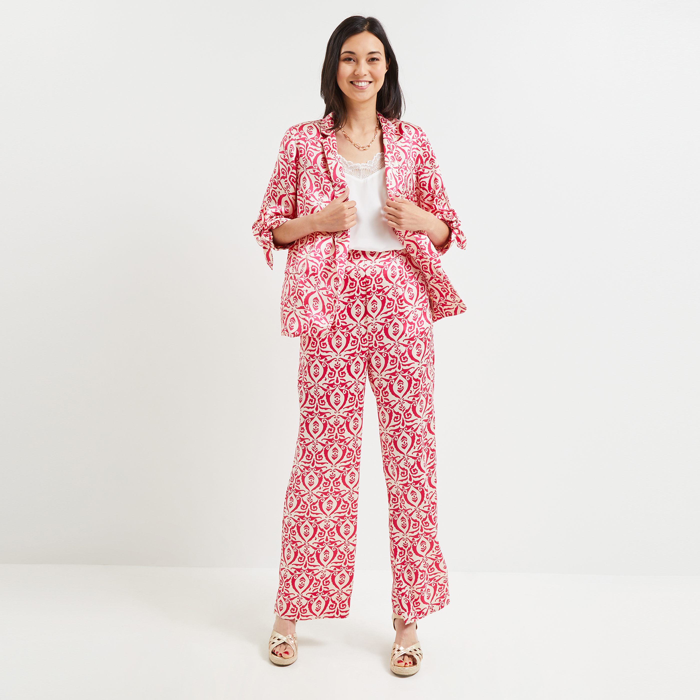 Pantalon satin imprimé femme - ROSE