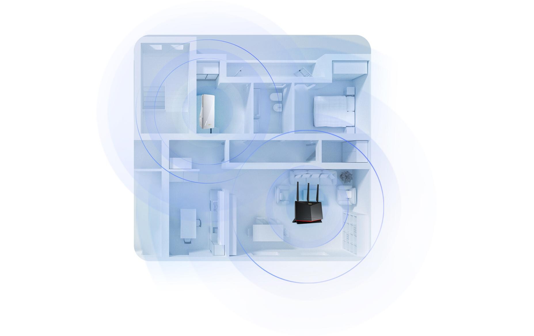 WLAN-Repeater RP-AX58AX3000 Dualband WiFi 6 (802.11ax) Range Extender/ AiMesh Extender für nahtloses Mesh-WiFi; funktioniert mit nahezu jedem WLAN-Router