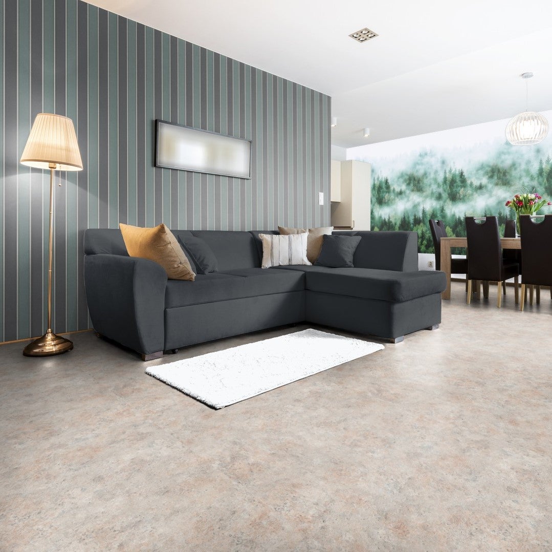 PVC vloer per meter, betonlook, grijs/beige, CV vloer, steenlook, 200 cm breed (per meter verkocht)