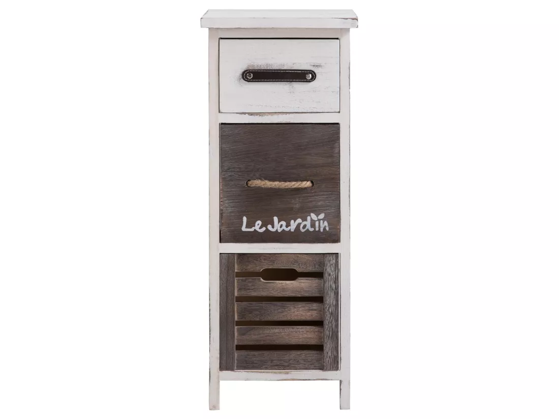 Chiffonnier PADUA table de nuit avec 3 tiroirs, en bois de paulownia blanc style shabby chic vintage rustique campagne