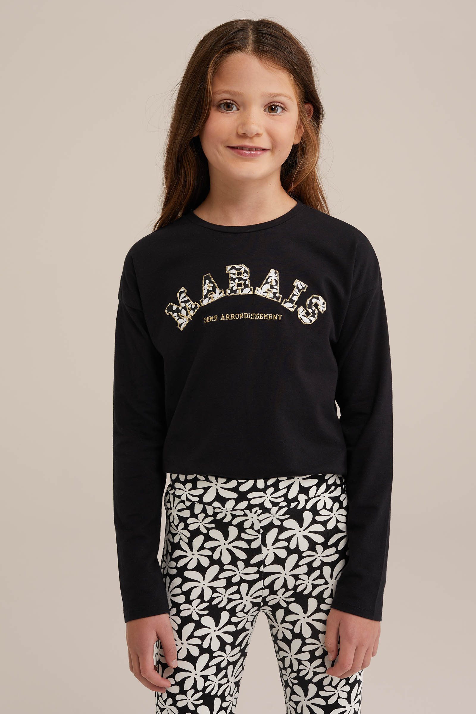 Meisjes T-shirt met embroidery WE Fashion Zwart