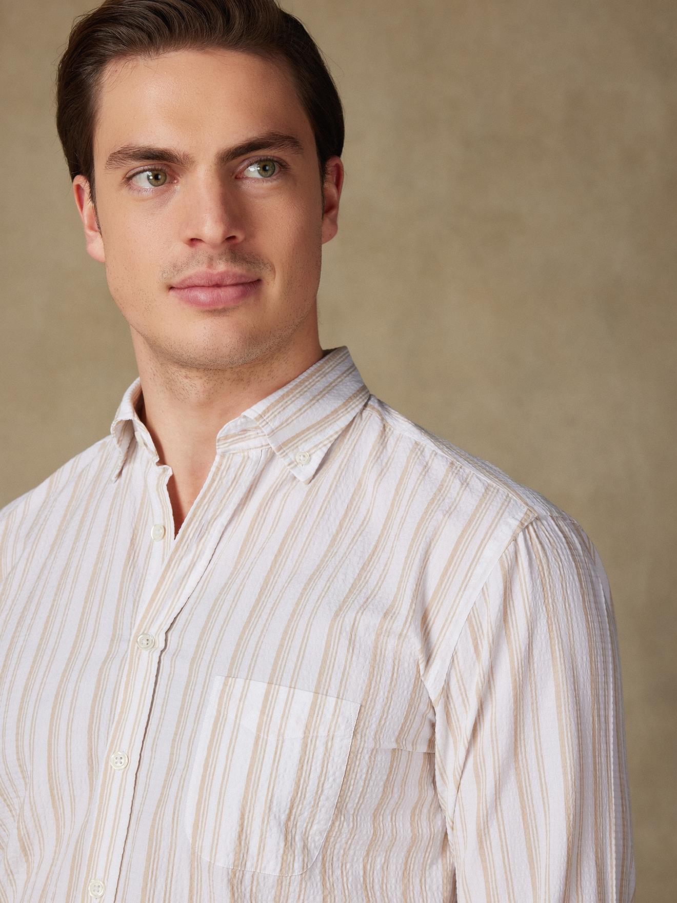 Chemise Ivor en seersucker sable - Col Boutonné