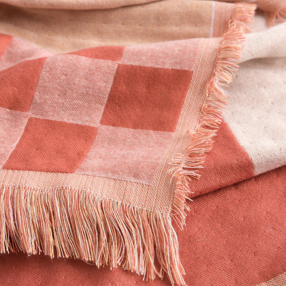 LA REDOUTE INTERIORS<br>Xadrez em jacquard com franjas, Santorini