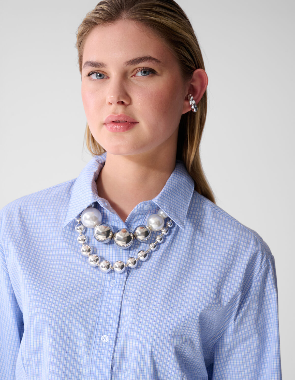 Poplin Peplum Blouse Blauw