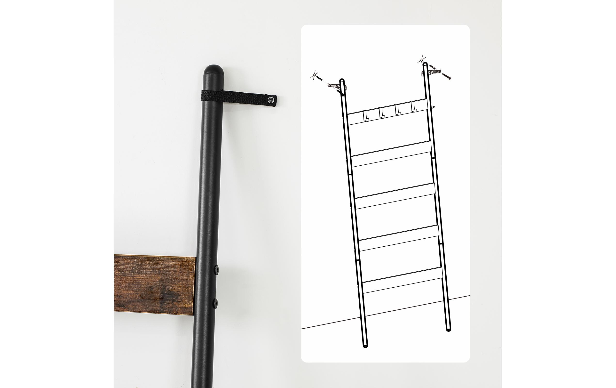 Leiter mit 5 Sprossen 65 x 178 cm, Braun/SchwarzLeiter-Regal