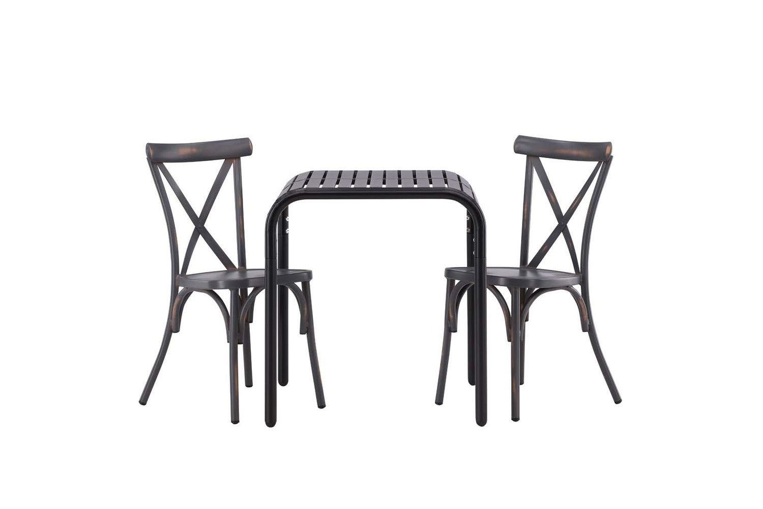 Borneo tuinset: tafel, 2 stoelen, zwart en donkergrijs. 70 x 70 x 75 cm