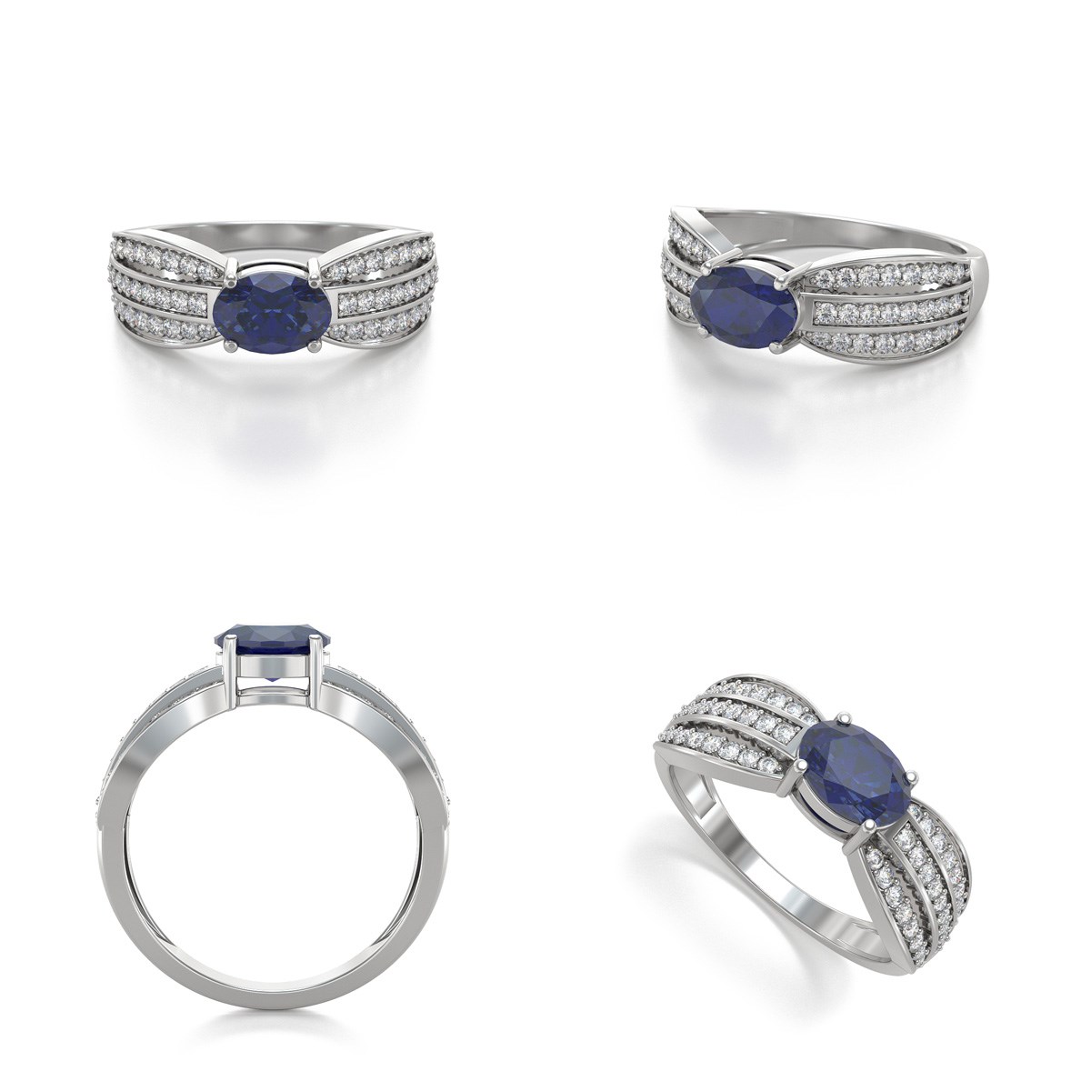 Bague ADEN Saphir et diamants sur Argent 925 2.89grs