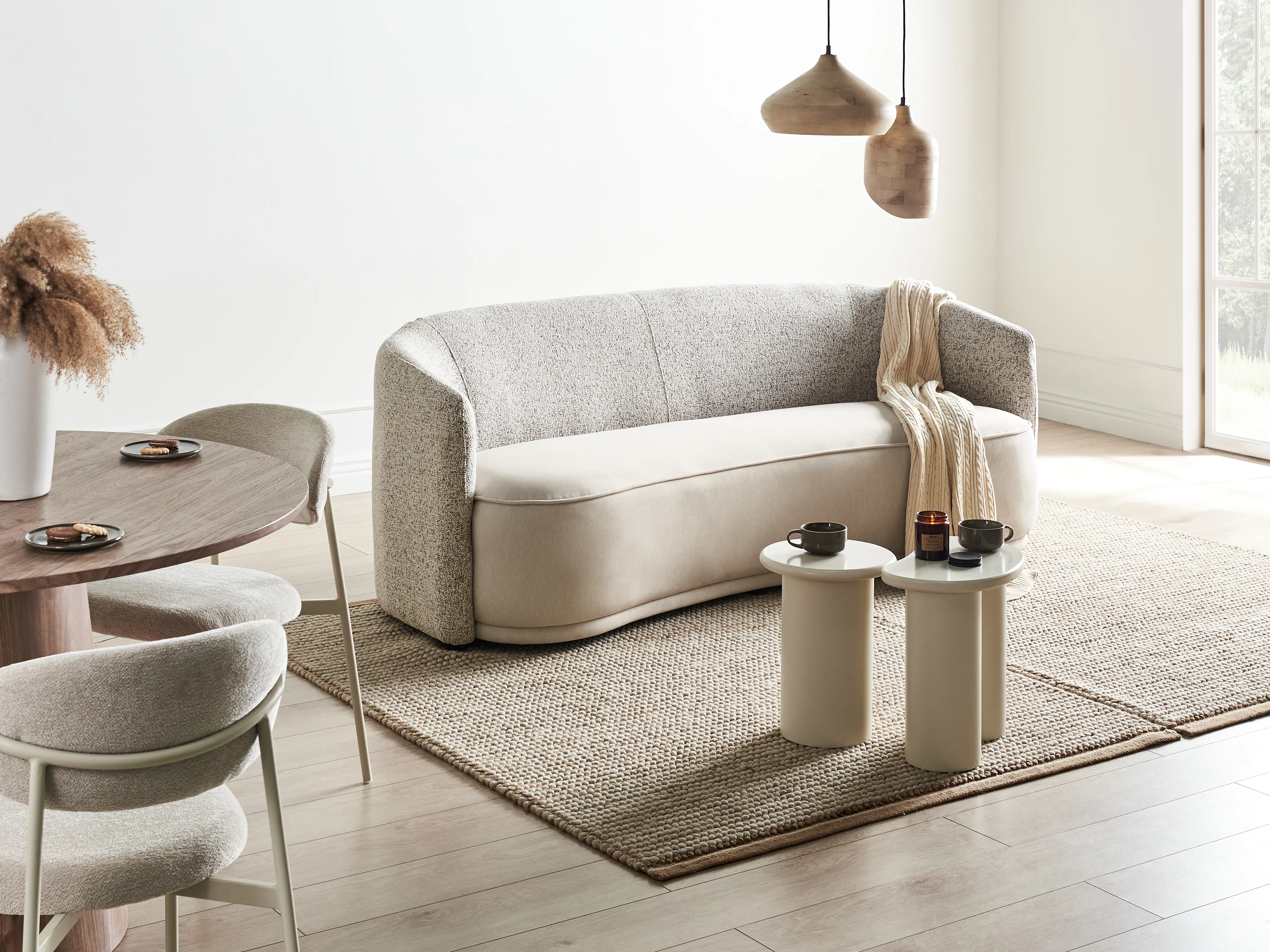 Bank 3-zits ROSET Stof Lichtbeige