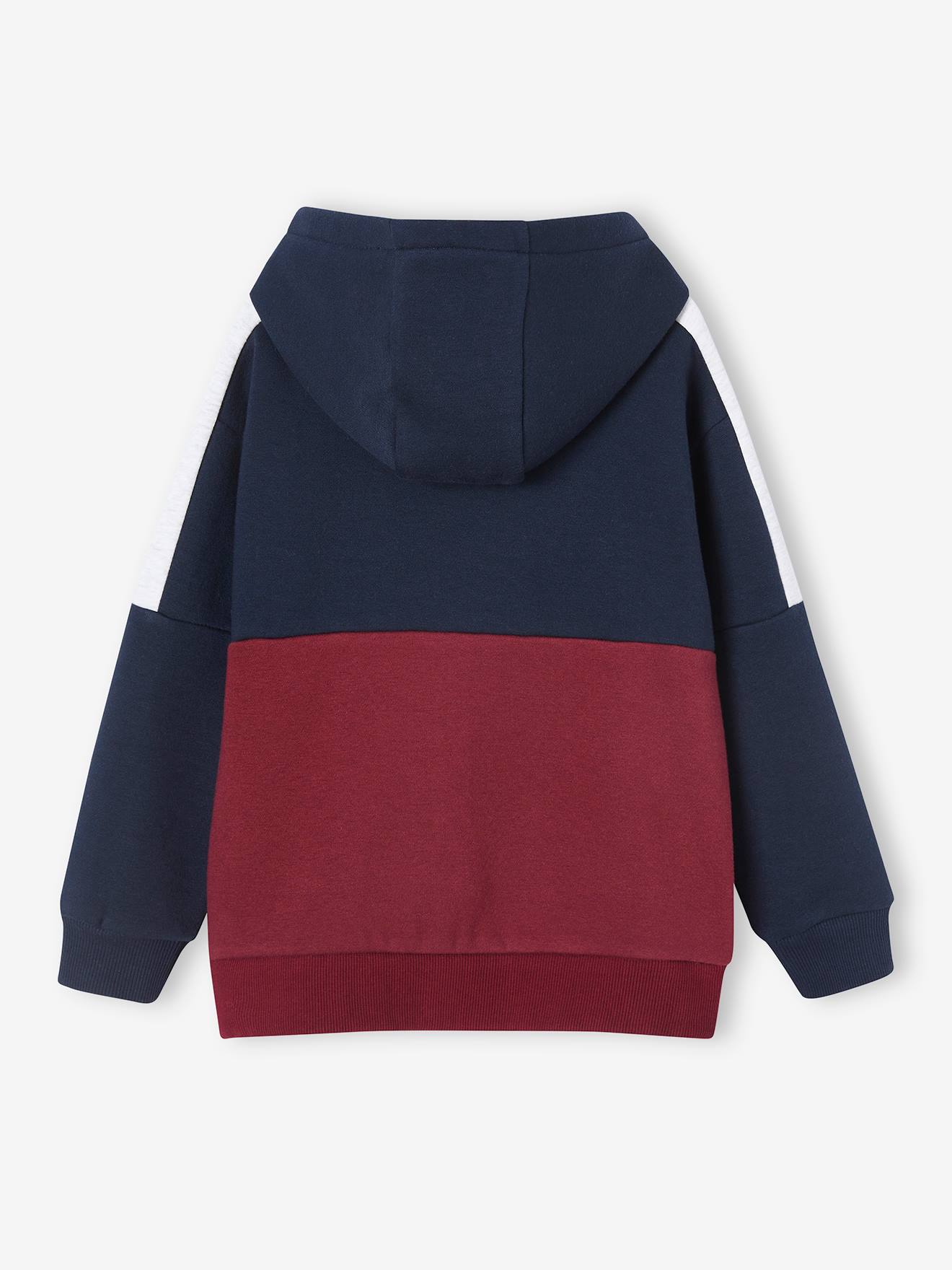 Moletom com capuz e zíper para meninos, com efeito colorblock, na cor ocre.