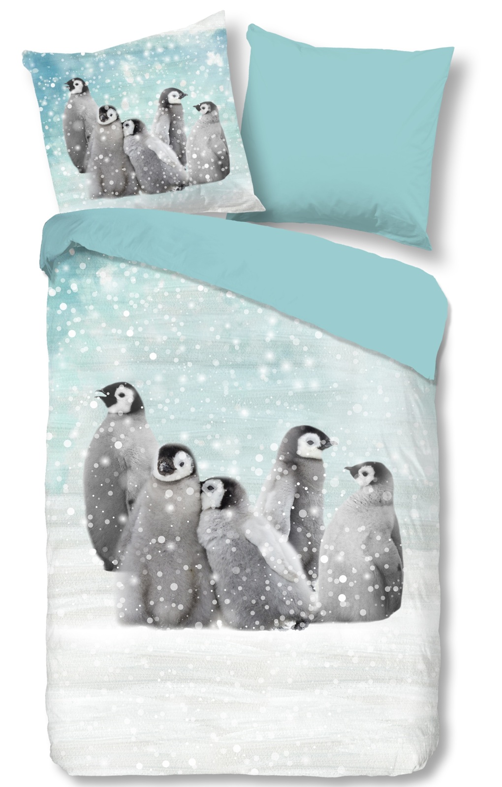 Biber-Bettwäsche - Pinguin - blau - 135x200 cm