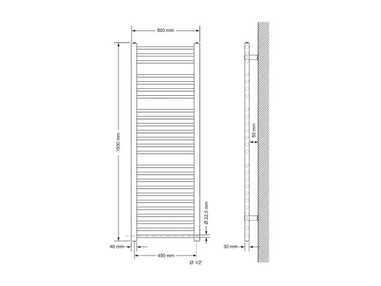 Radiateur Électrique Anthracite avec Elément Chauffant Chromé 1200W, 500 x 1500 mm