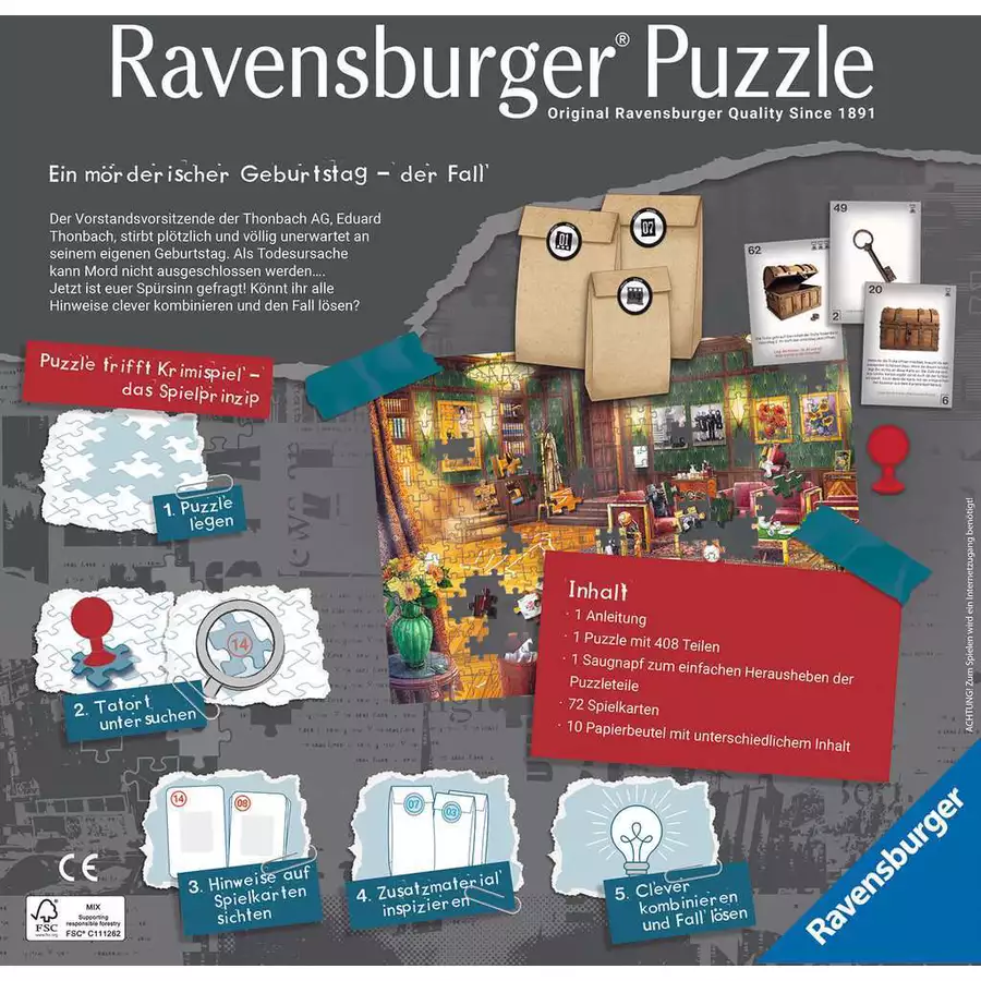 Ravensburger Puzzle X Crime: Ein mörderischer Geburtstag bunt
